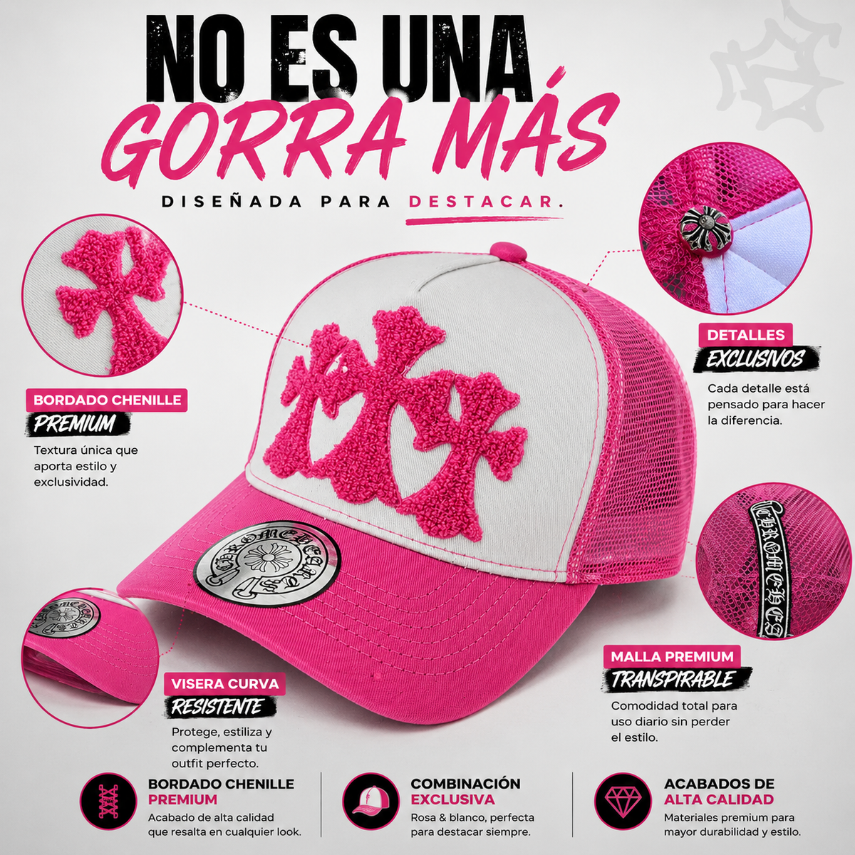 Gorra Chrome H. Truck Rosa 3 crosses 🔥